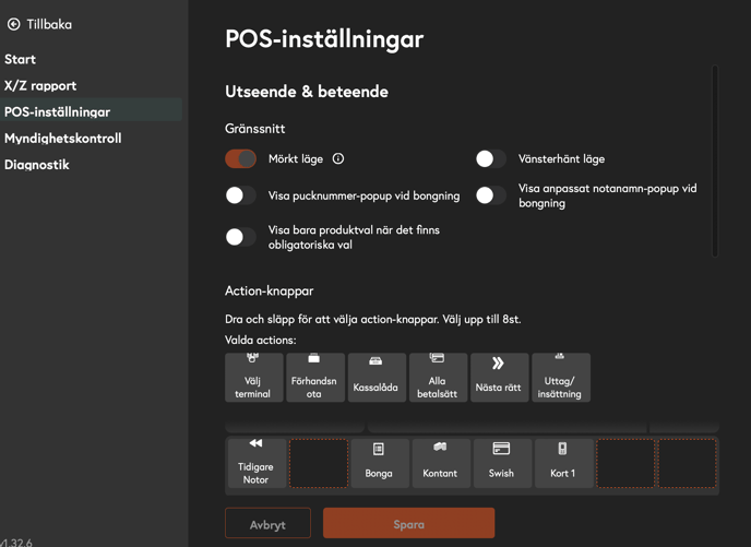 POS inställningar