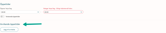 avvikande öppettider
